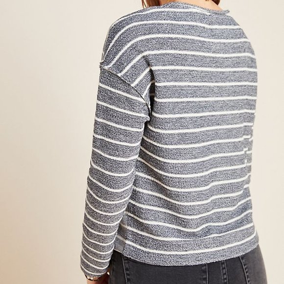 Anthropologie Devin Textured Sweatshirt Navy White - Picture 2 of 8